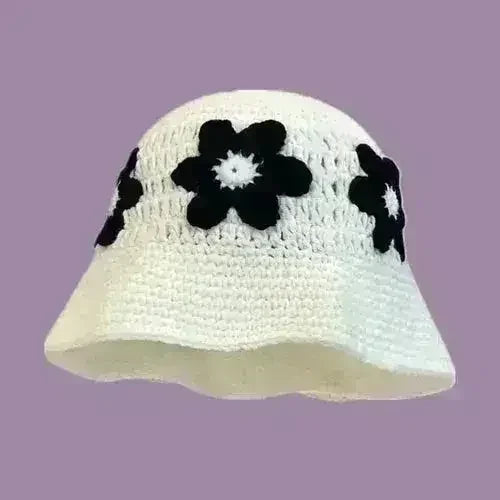 Handmade Knitted Bucket Hat - Cotton Boho Print - All-Season Stretchy Fit