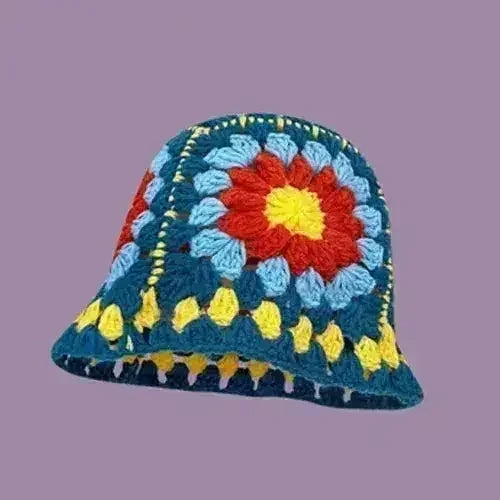 Handmade Knitted Bucket Hat - Cotton Boho Print - All-Season Stretchy Fit