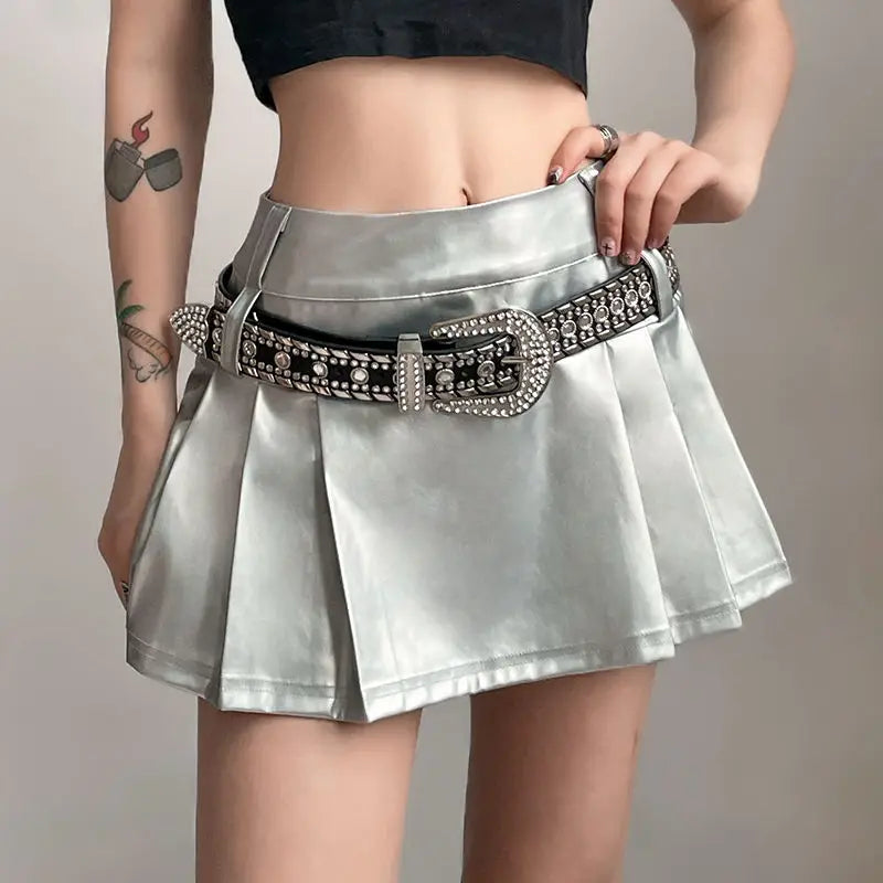 Hip-hop Pleated PU Leather Pleated Skirt