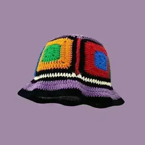Handmade Knitted Bucket Hat - Cotton Boho Print - All-Season Stretchy Fit