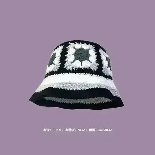 Handmade Knitted Bucket Hat - Cotton Boho Print - All-Season Stretchy Fit