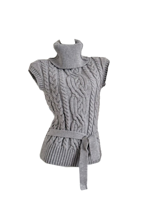Thick needle knitting three-dimensional twist turtleneck small flying sleeve belt twisted sweater vest