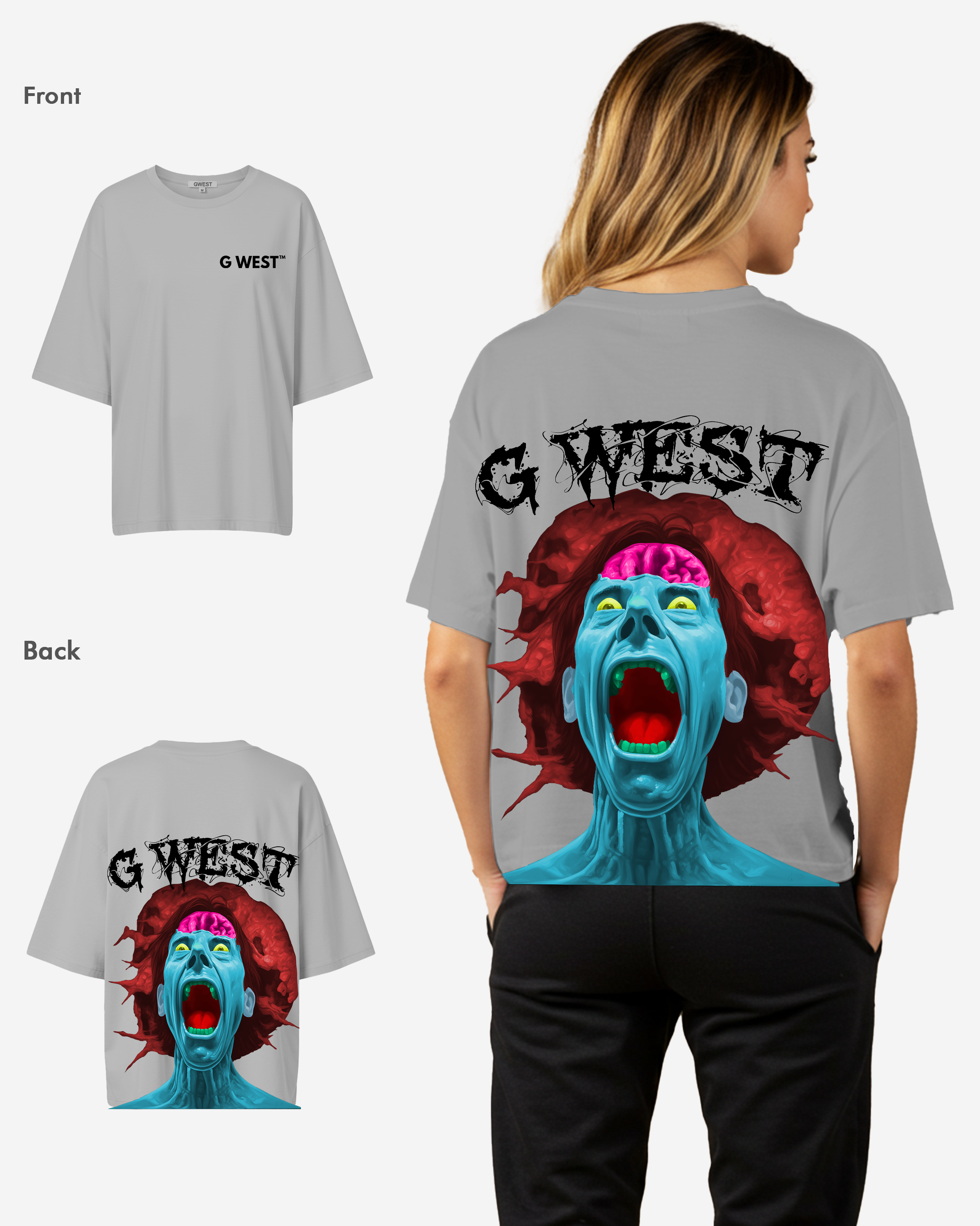 G West Womens Oversized Premium Erupt Brain T-Shirt