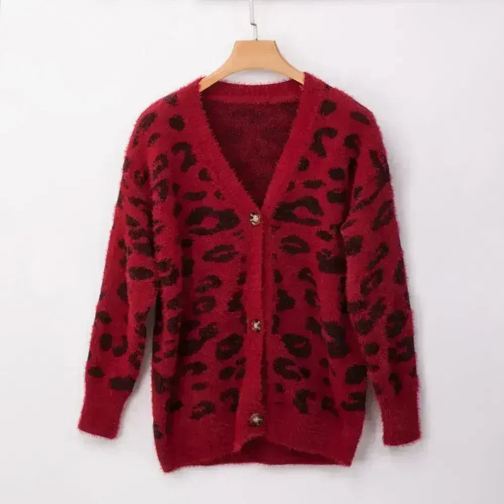 Long sleeve small cardigan leopard sweater