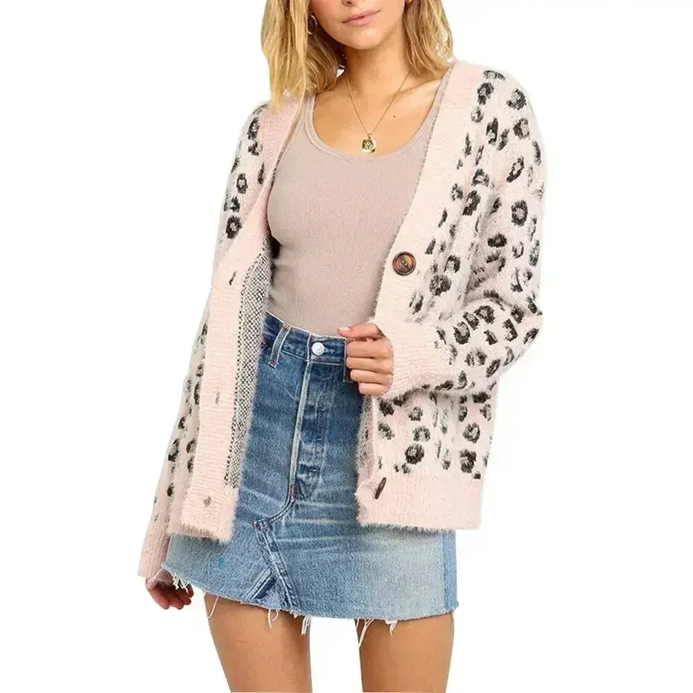 Long sleeve small cardigan leopard sweater