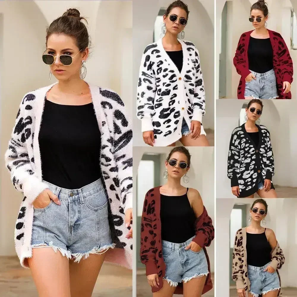 Long sleeve small cardigan leopard sweater