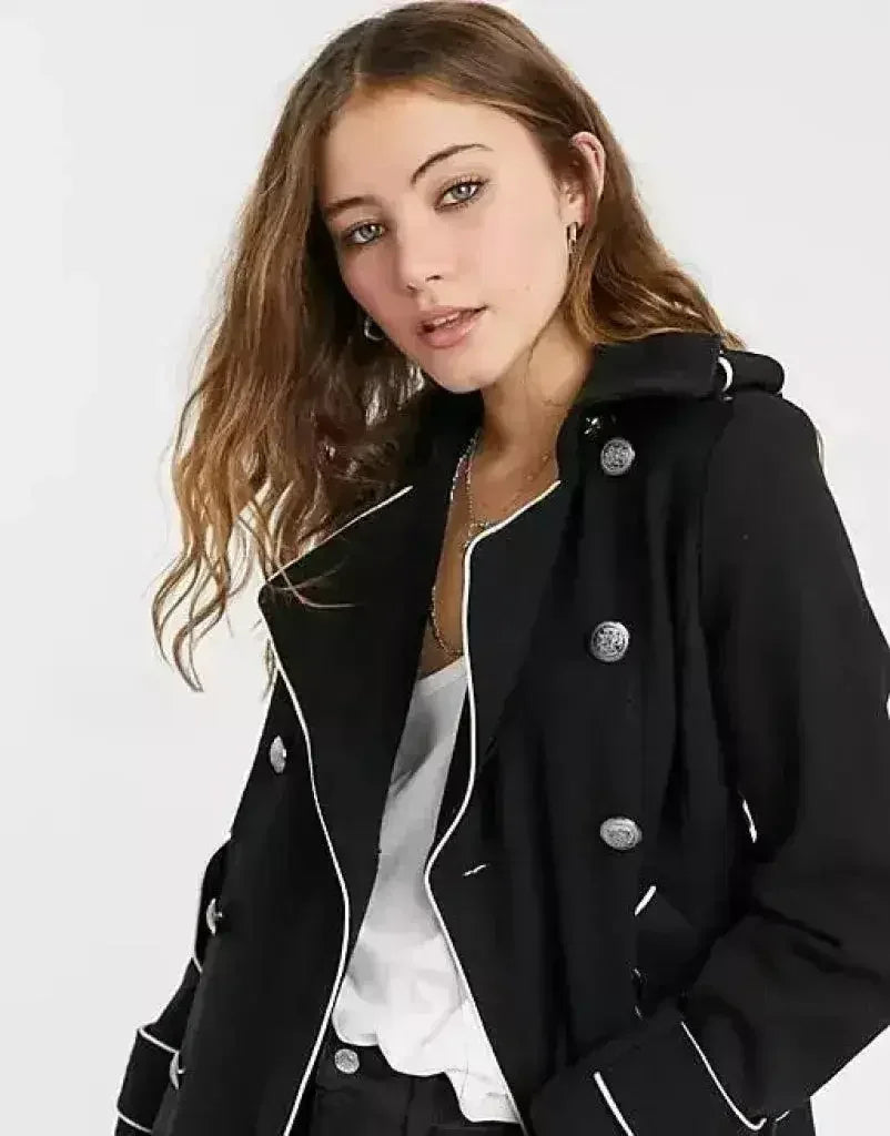 Women's Military Coat with Contrast Buttons