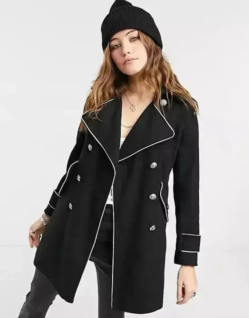 Women's Military Coat with Contrast Buttons