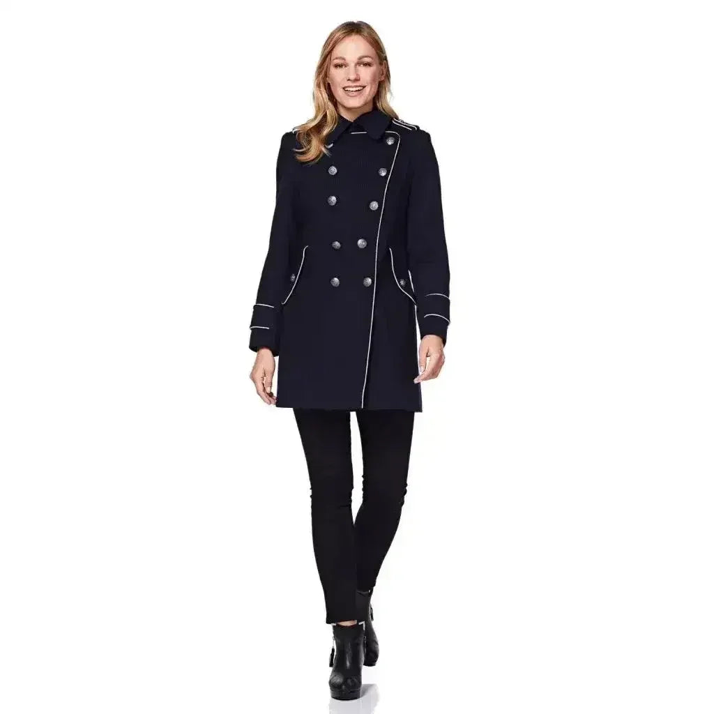Women's Military Coat with Contrast Buttons