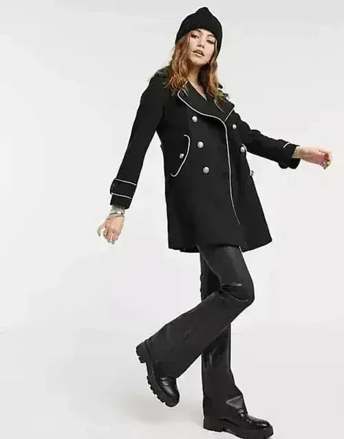 Women's Military Coat with Contrast Buttons