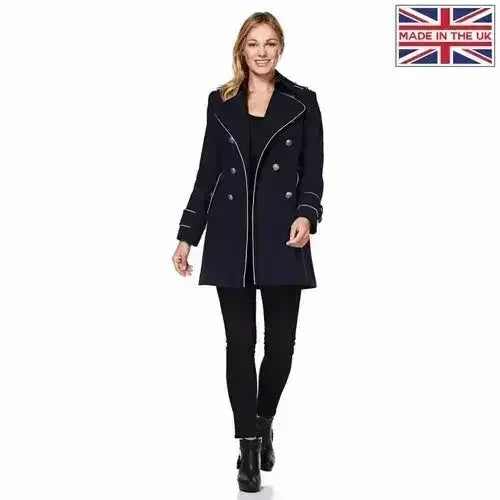 Women's Military Coat with Contrast Buttons