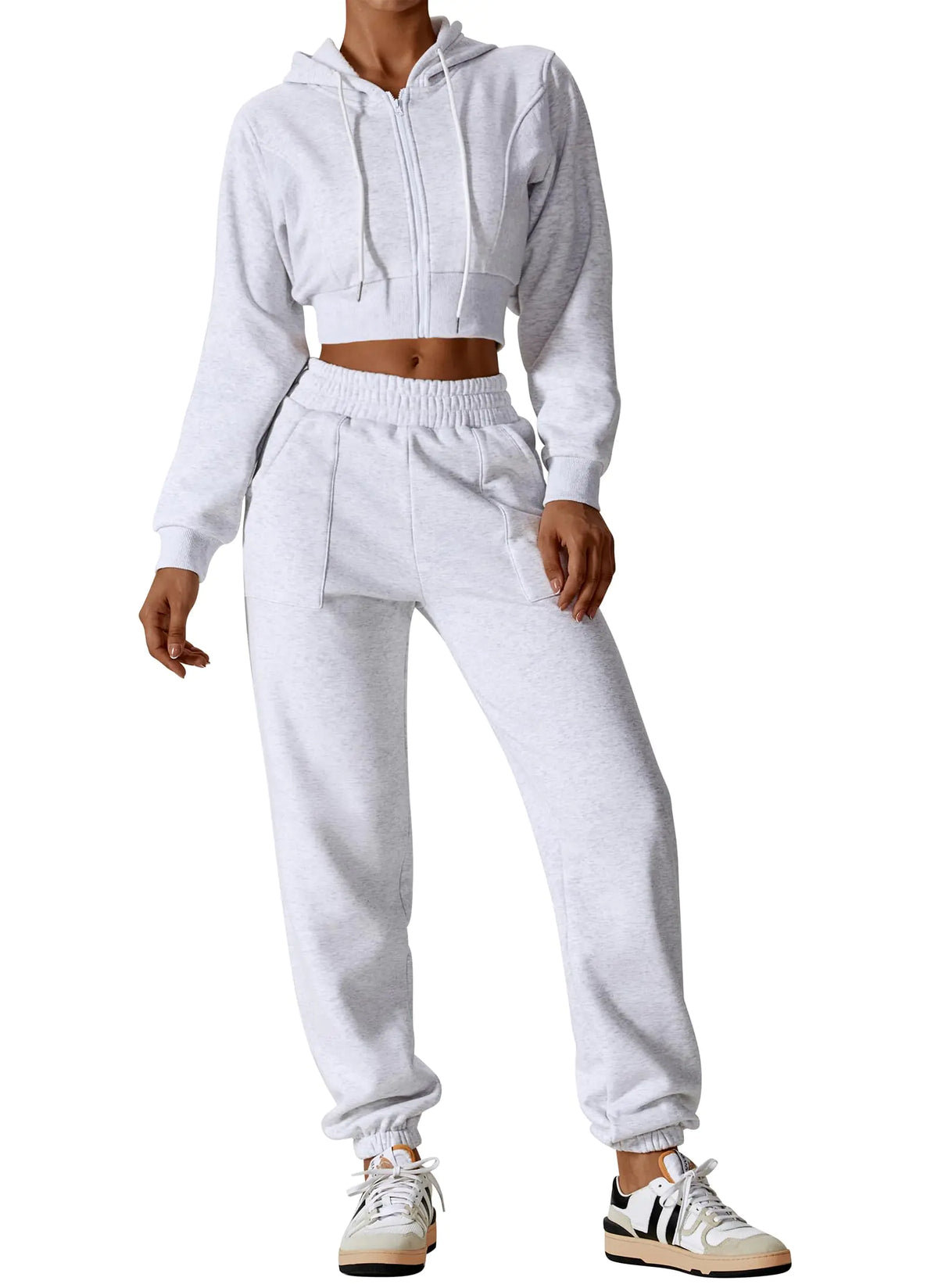 Women's Cropped Zip-Up Hoodie & Joggers Set - Y2K Sweatsuit