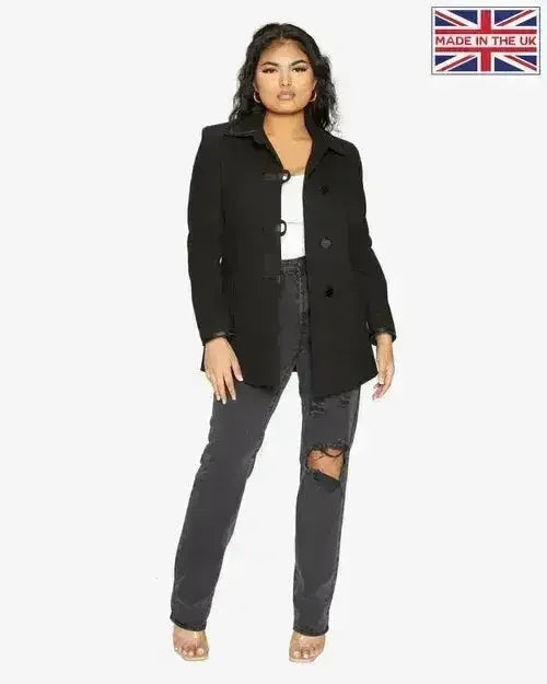 Wool Blend Contrast Trim Coat
